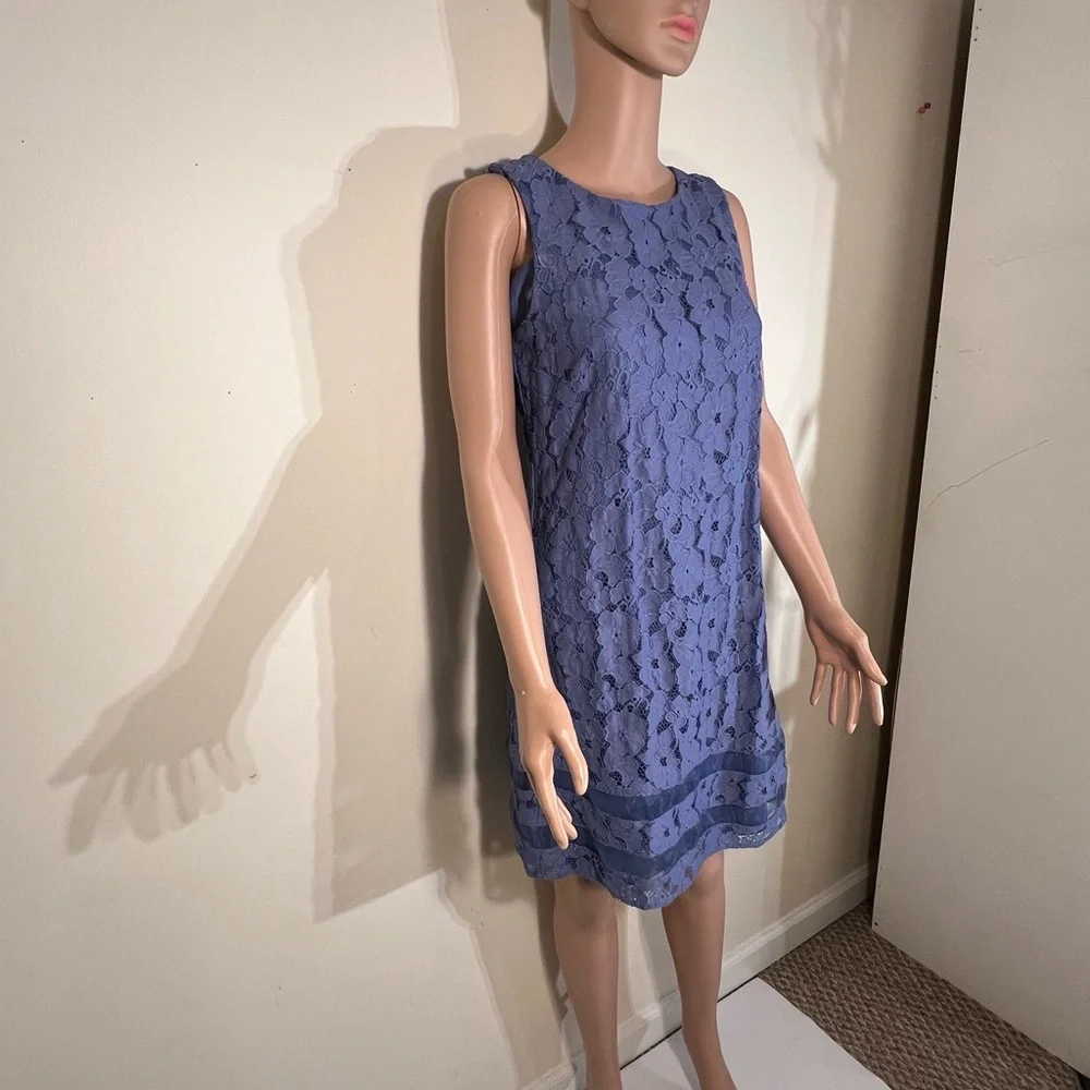 AB studio 8 blue lace dress Knee Length Back Zipper Nylon Sleevel Floral Designs